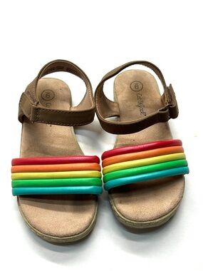 Cat & Jack Brown Sandals with Rainbow Straps